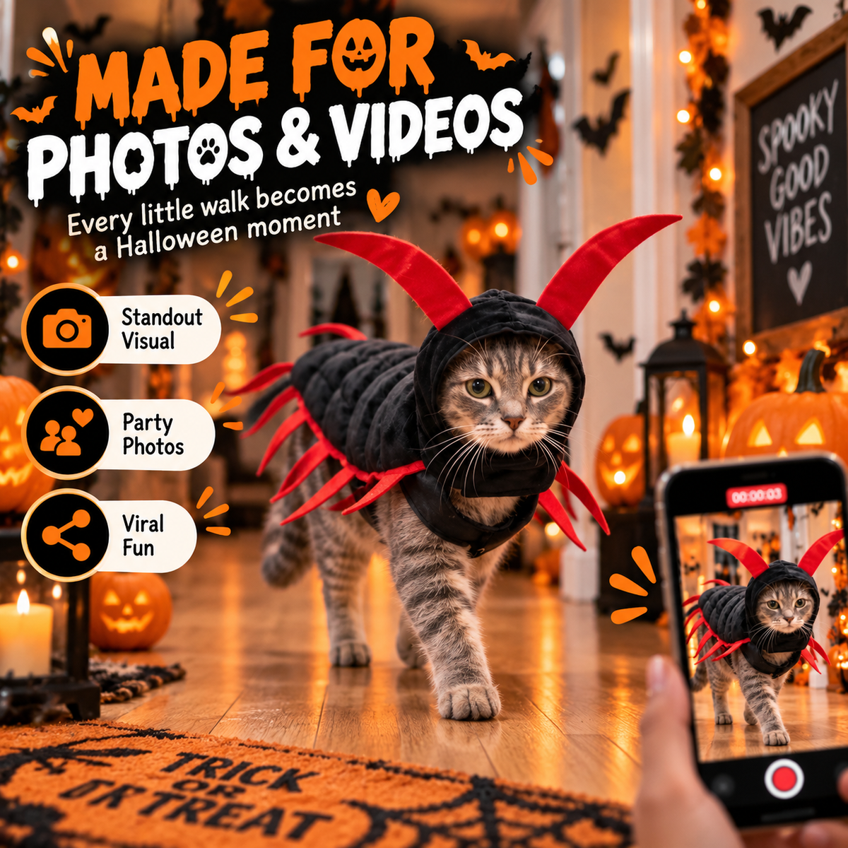 😹 Giant Centipede Cat Costume — Creepy Until It Starts Walking