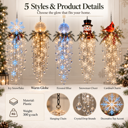 🔥 50% OFF Today 🎅 Christmas Hanging Snowflake & Crystal LED Light | Magical Porch Glow ✨