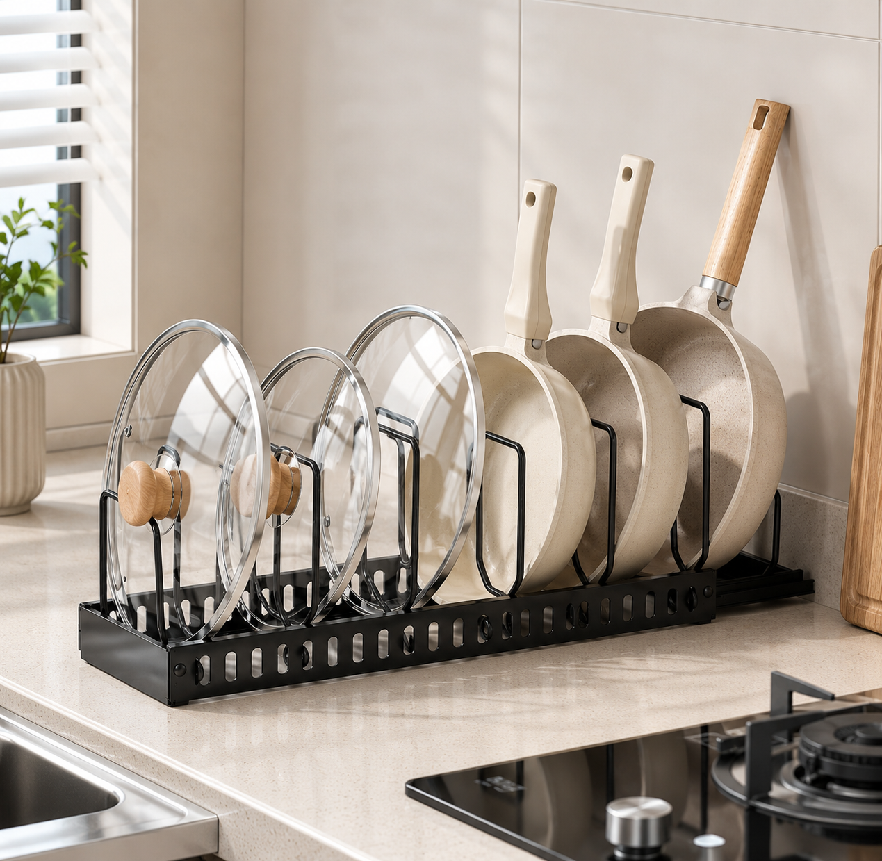 Kitchen Storage Rack and Pot Lid Holder