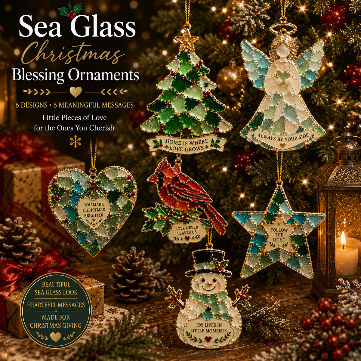 🎄 Stained Glass Style Christmas Blessing Ornaments
