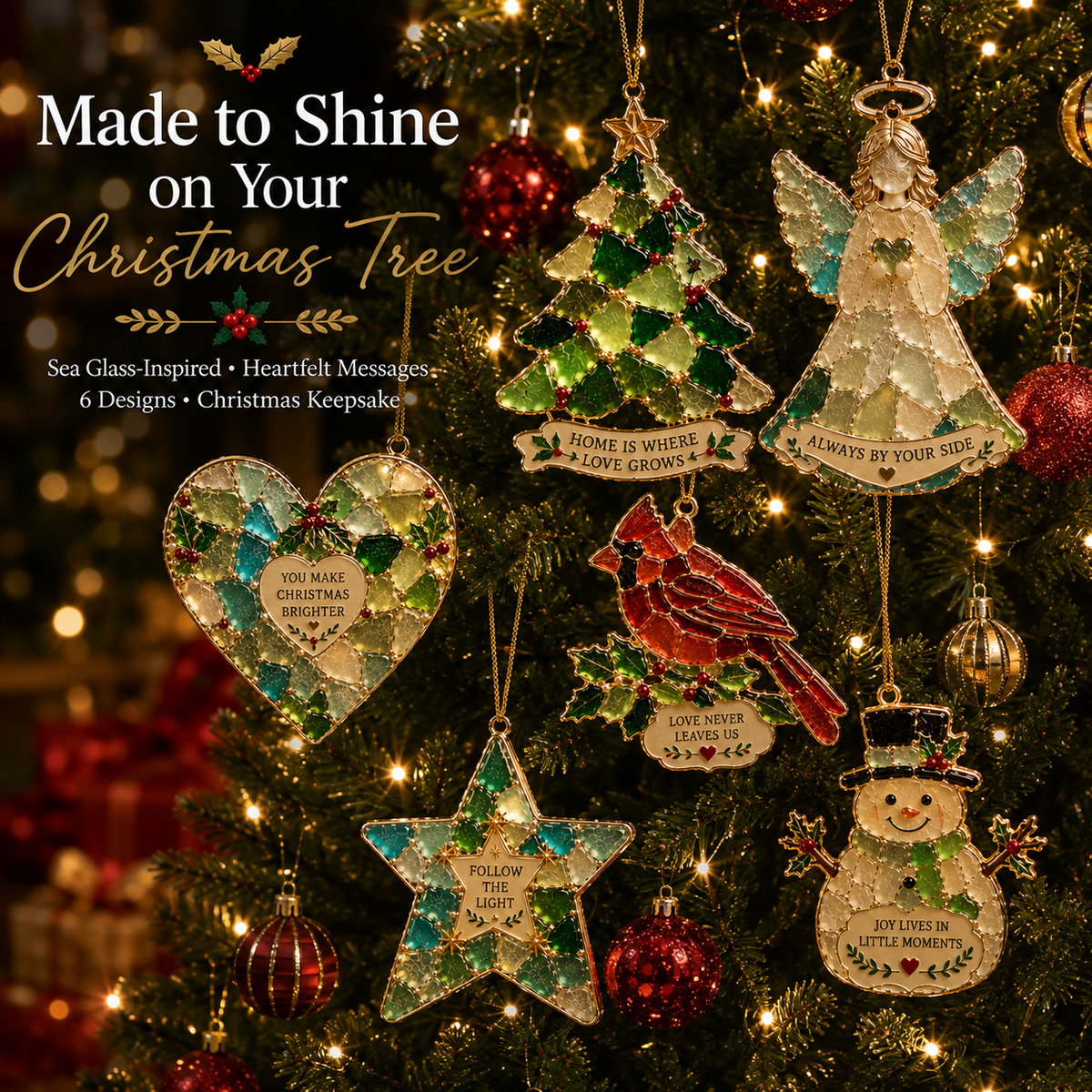 🎄 Stained Glass Style Christmas Blessing Ornaments